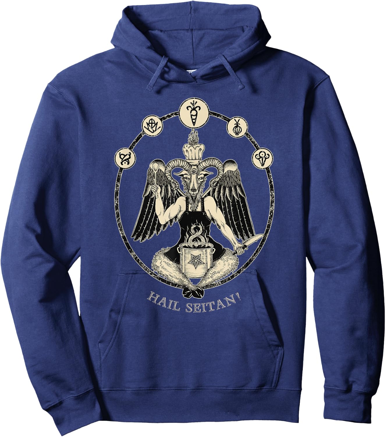 Hail Seitan! Satanic vegan chef Baphomet occult home cook Hoodie - Hoodie | Navy