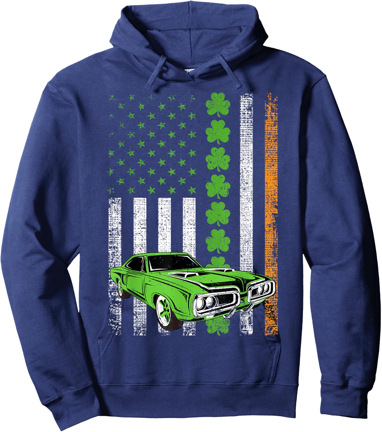 Irish American Flag Lucky Car Racing St. Patrick's Day Hoodie - Hoodie | Navy
