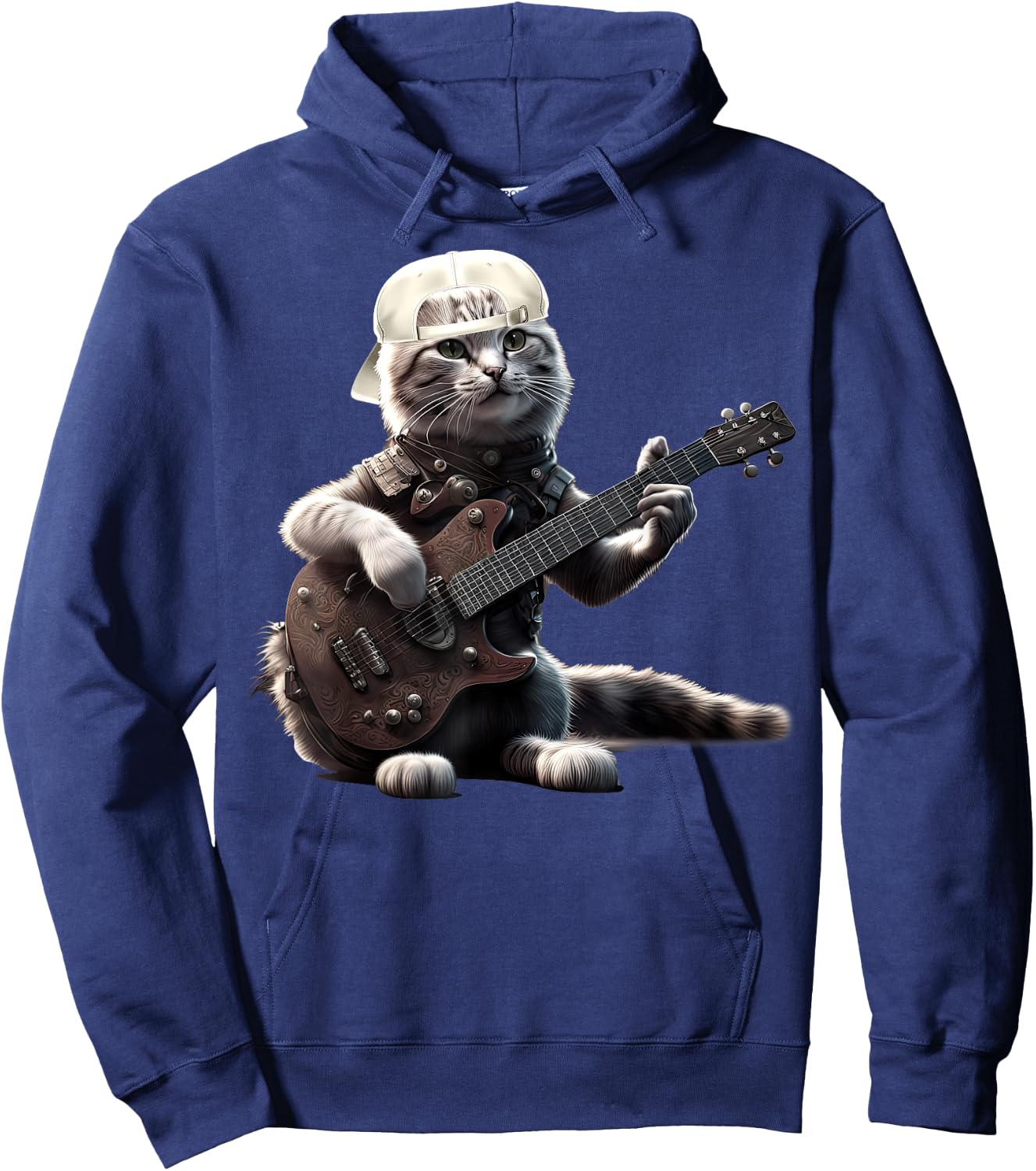 Cat Playing Guitar Funny Rock Music Gifts Women Kid Hoodie - Hoodie | Navy