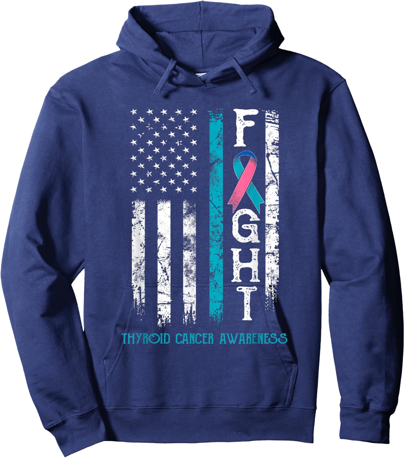 Thyroid Cancer Warrior US Flag Hoodie - Hoodie | Navy