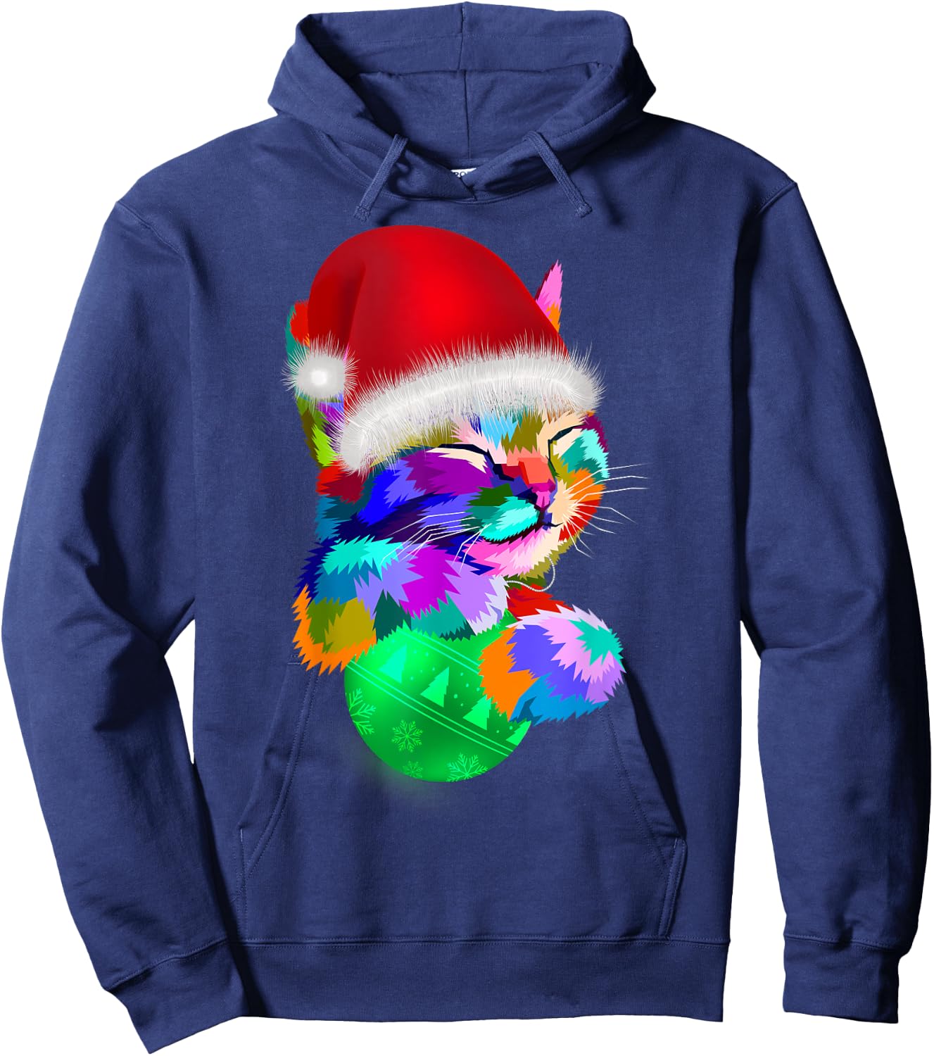 Cute Cat Colourful Funny Santa Hat Christmas Ball Costume Women Kids Hoodie - Hoodie | Navy