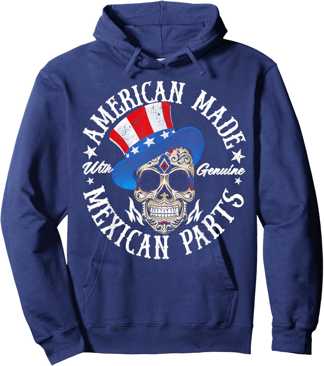 American Made With Genuine Mexican Parts Skull Hoodie - Hoodie | Navy