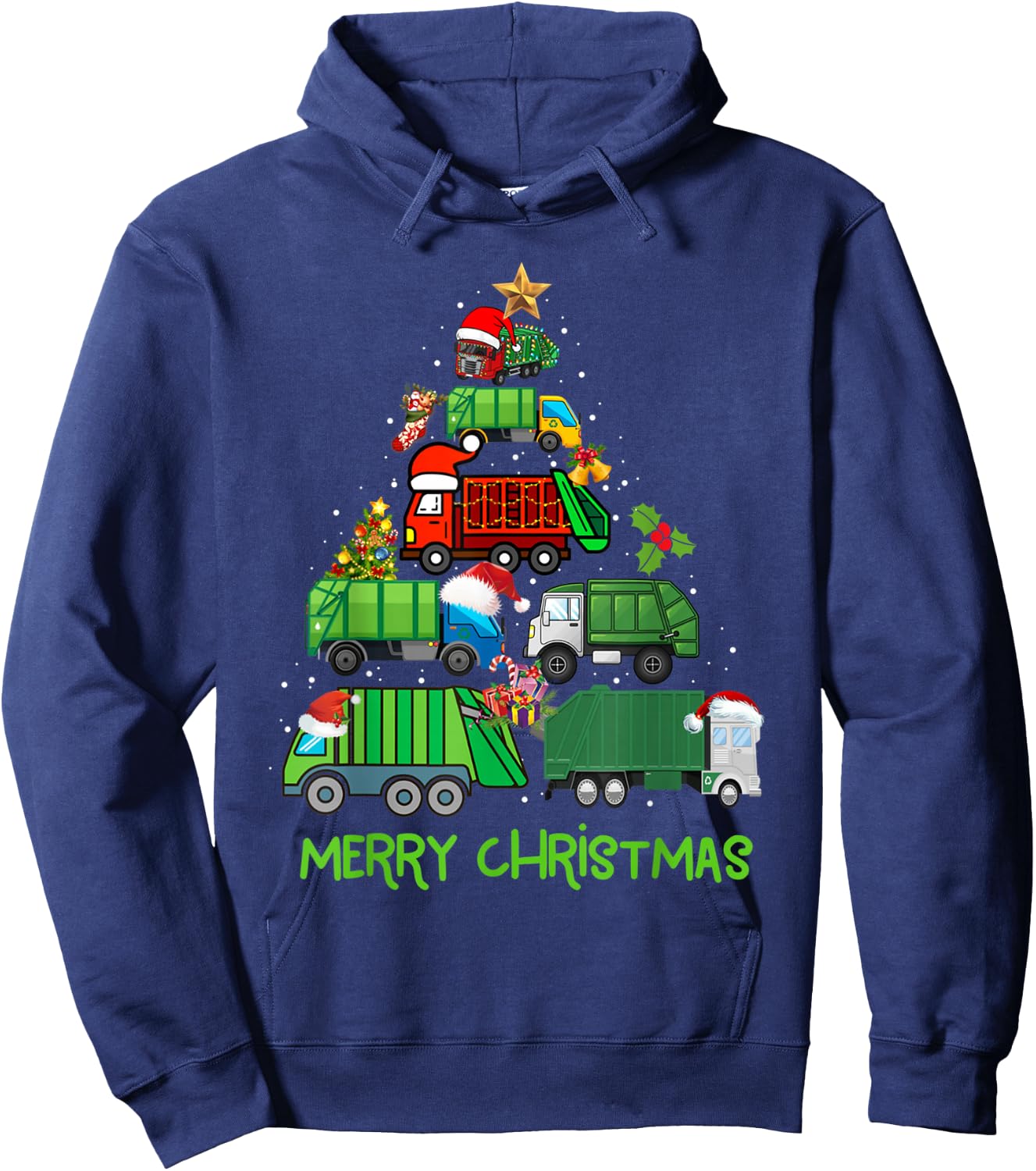 Funny Garbage Truck Christmas Tree Ornament Decor Boys Kids Hoodie - Hoodie | Navy
