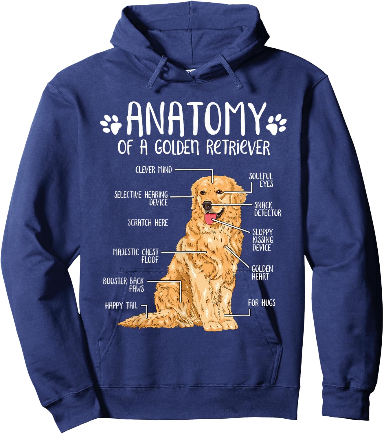 Funny Anatomy Golden Retriever Dog Lover Men Women Girls Kids Hoodie - Hoodie | Navy
