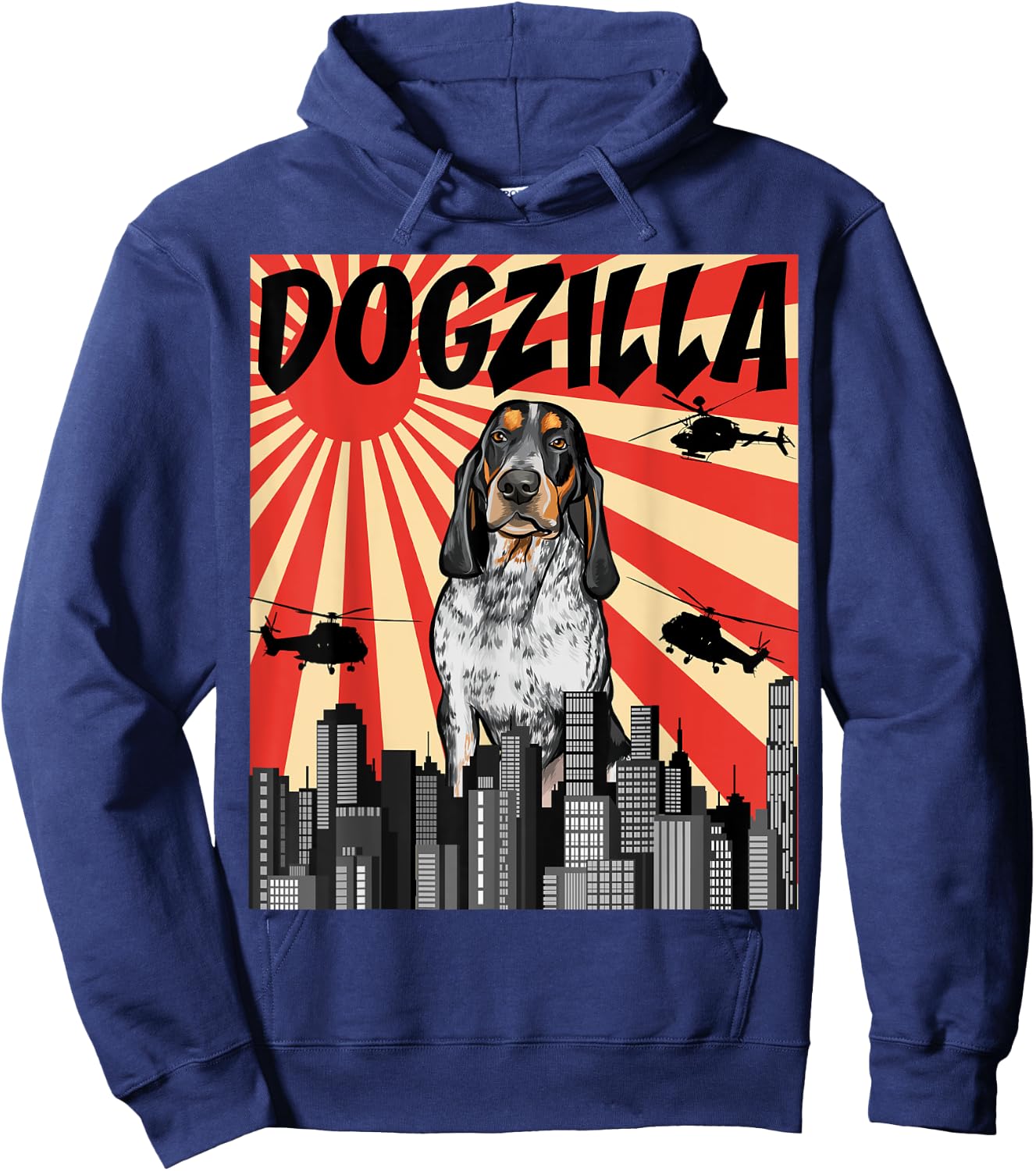 Funny Retro Japanese Dogzilla Bluetick Coonhound Hoodie - Hoodie | Navy