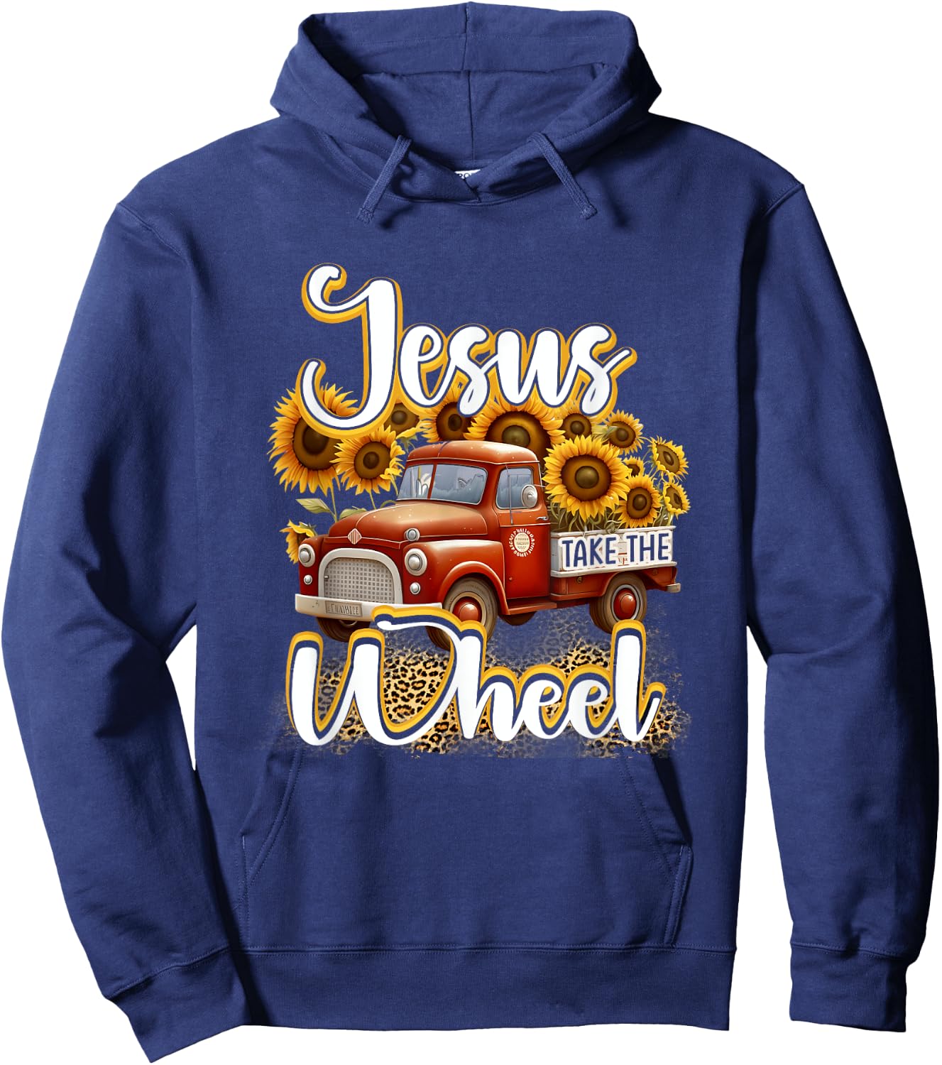 Sunflower Jesus Take The Wheel Christian Leopard Print Hoodie - Hoodie | Navy