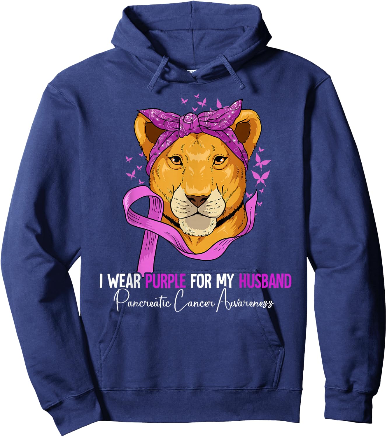 I Wear Purple For My Husband Pancreatic Cancer Awareness Hoodie - Hoodie | Navy