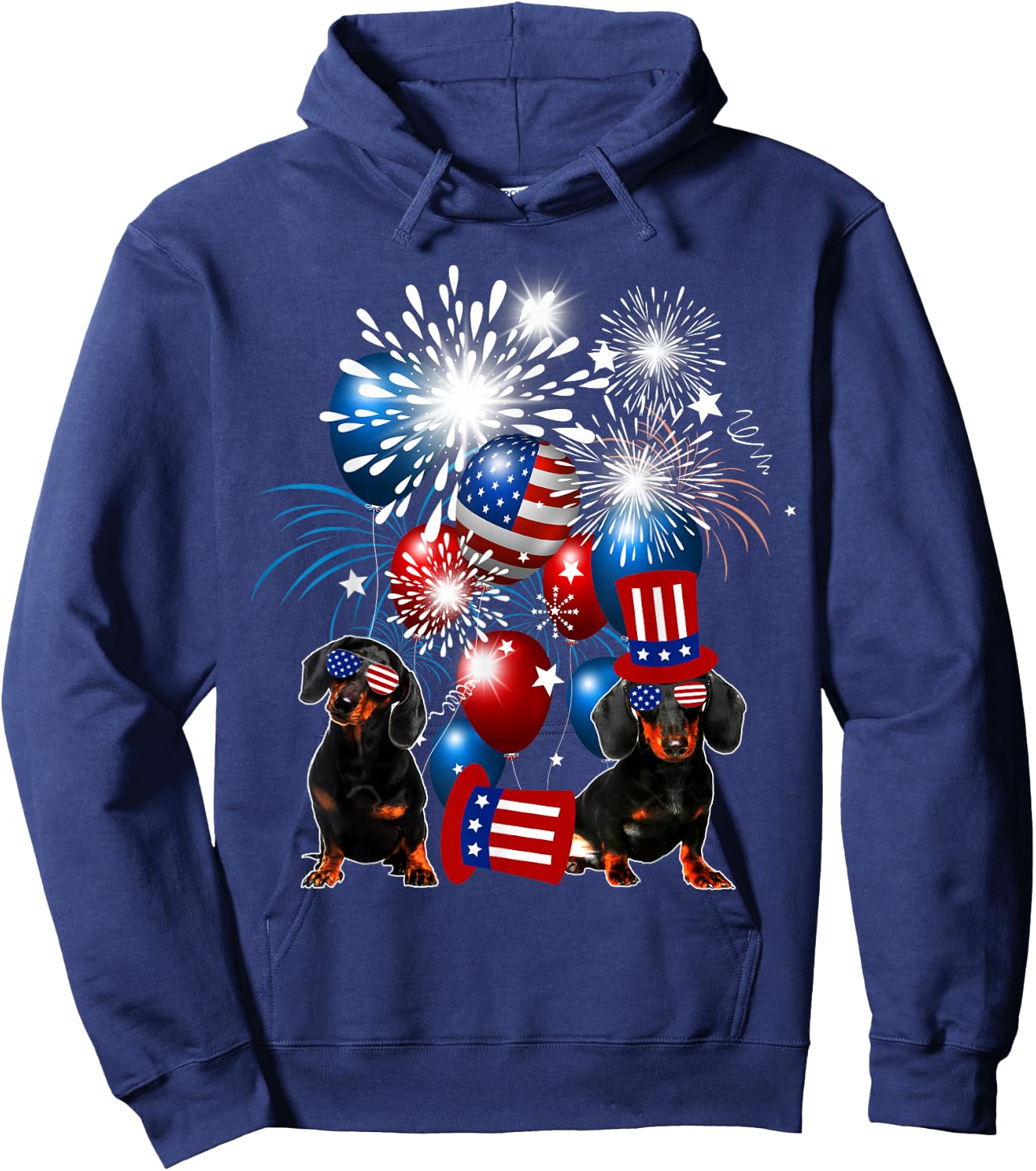 Vintage Retro Dachshund American Flag 4th Of July Dog Lover Hoodie - Hoodie | Navy