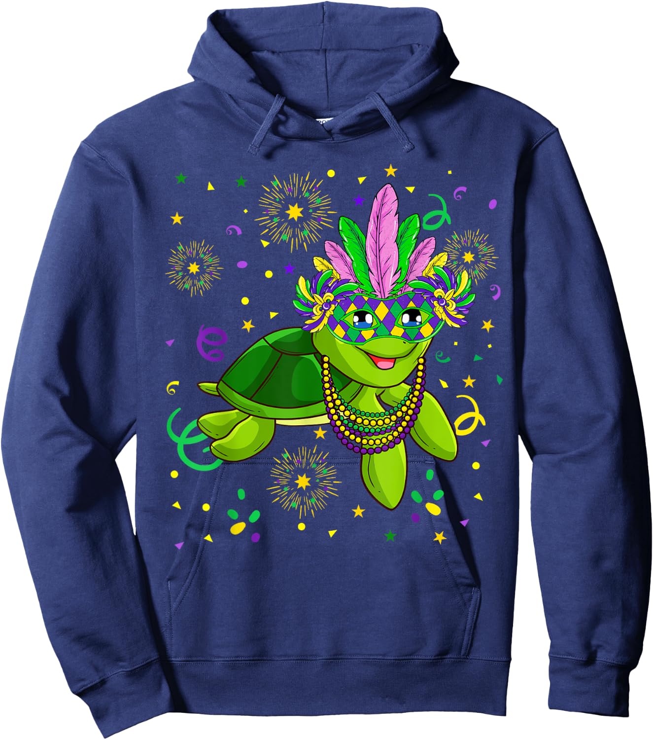 Mardi Gras 2021 Cute Turtle With Feather Mask Parade Fans Hoodie - Hoodie | Navy