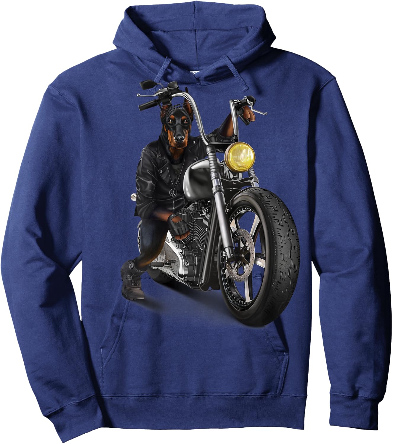 Doberman Dog Biker on a Classic Chopper Motorcycle Hoodie - Hoodie | Navy