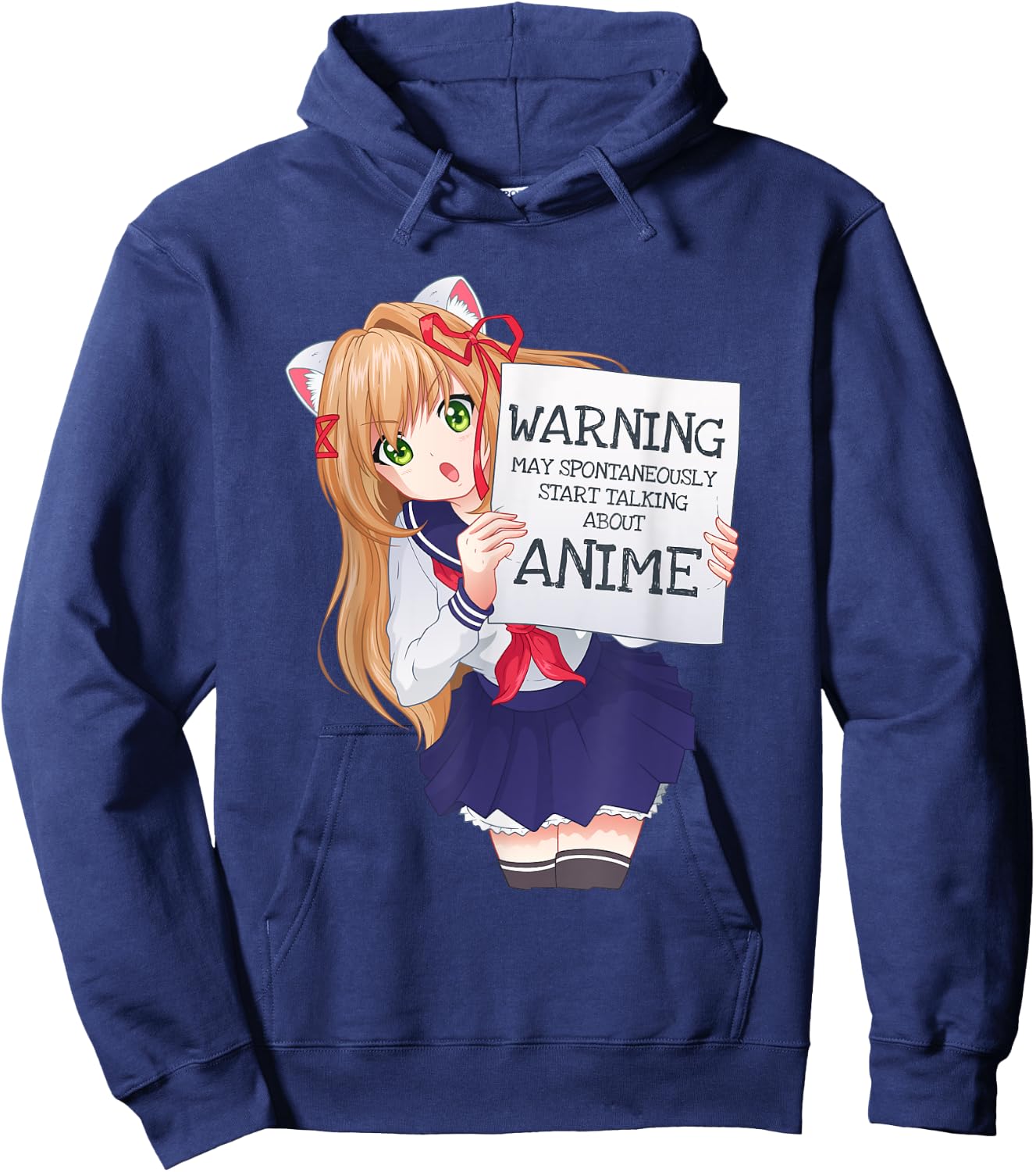 Kawaii Cute Spontaneously Talking Anime Girl Otaku Japanese Hoodie - Hoodie | Navy