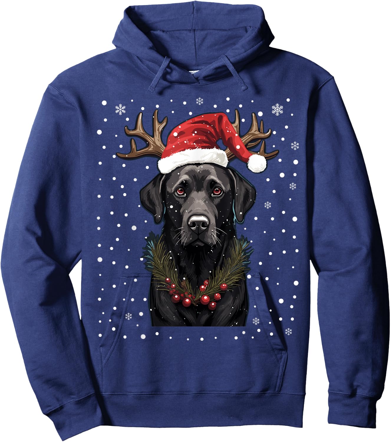 Black Labrador Christmas Lights Santa Hat Xmas Pajama Hoodie - Hoodie | Navy