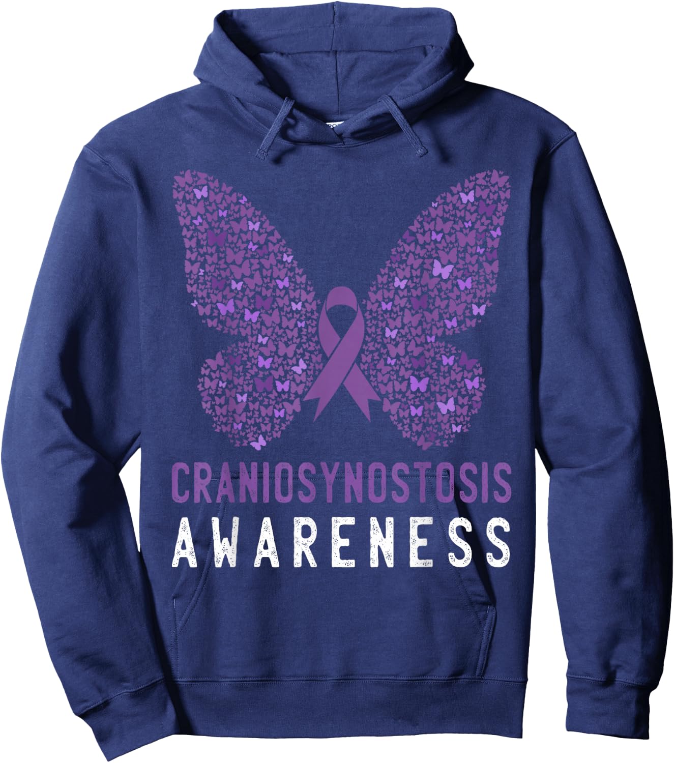 Butterfly Craniosynostosis Awareness Purple Ribbon Support Hoodie - Hoodie | Navy