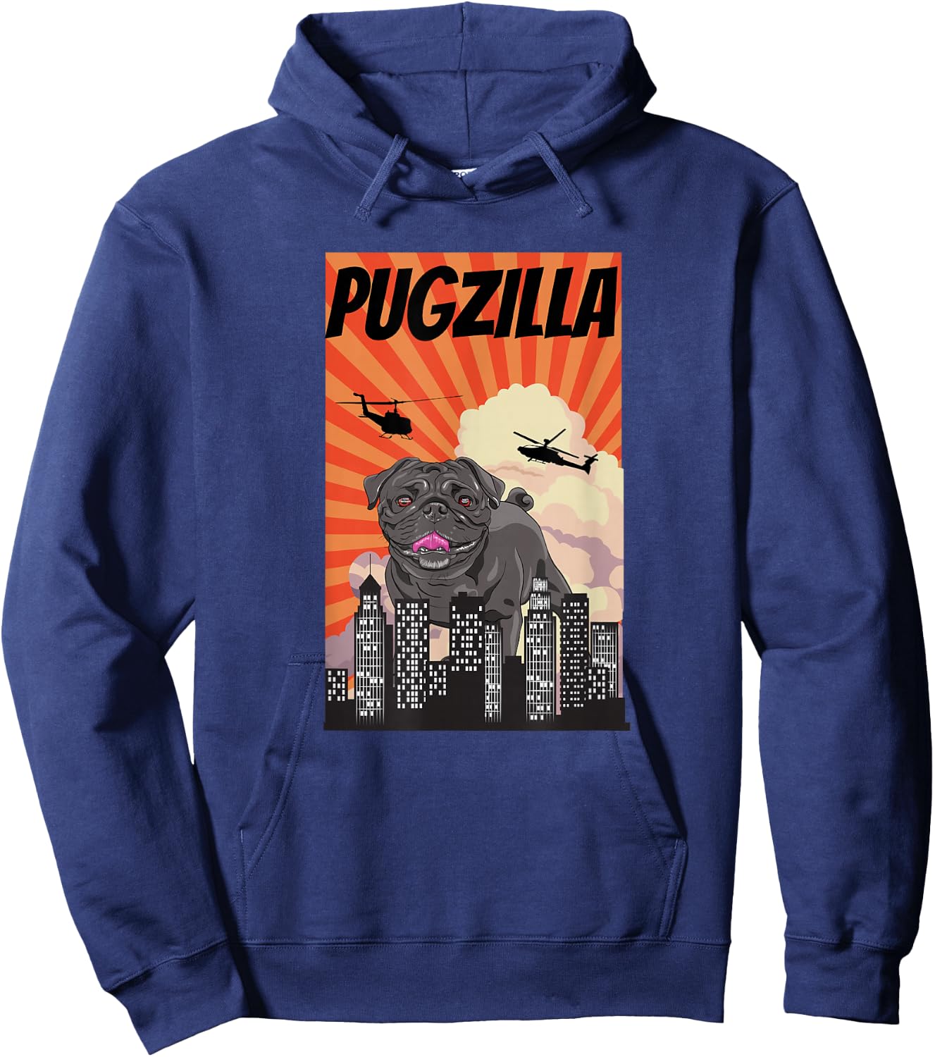 Pawsitive Inspirations Black Pug Pugzilla Owner Graphic Hoodie - Hoodie | Navy