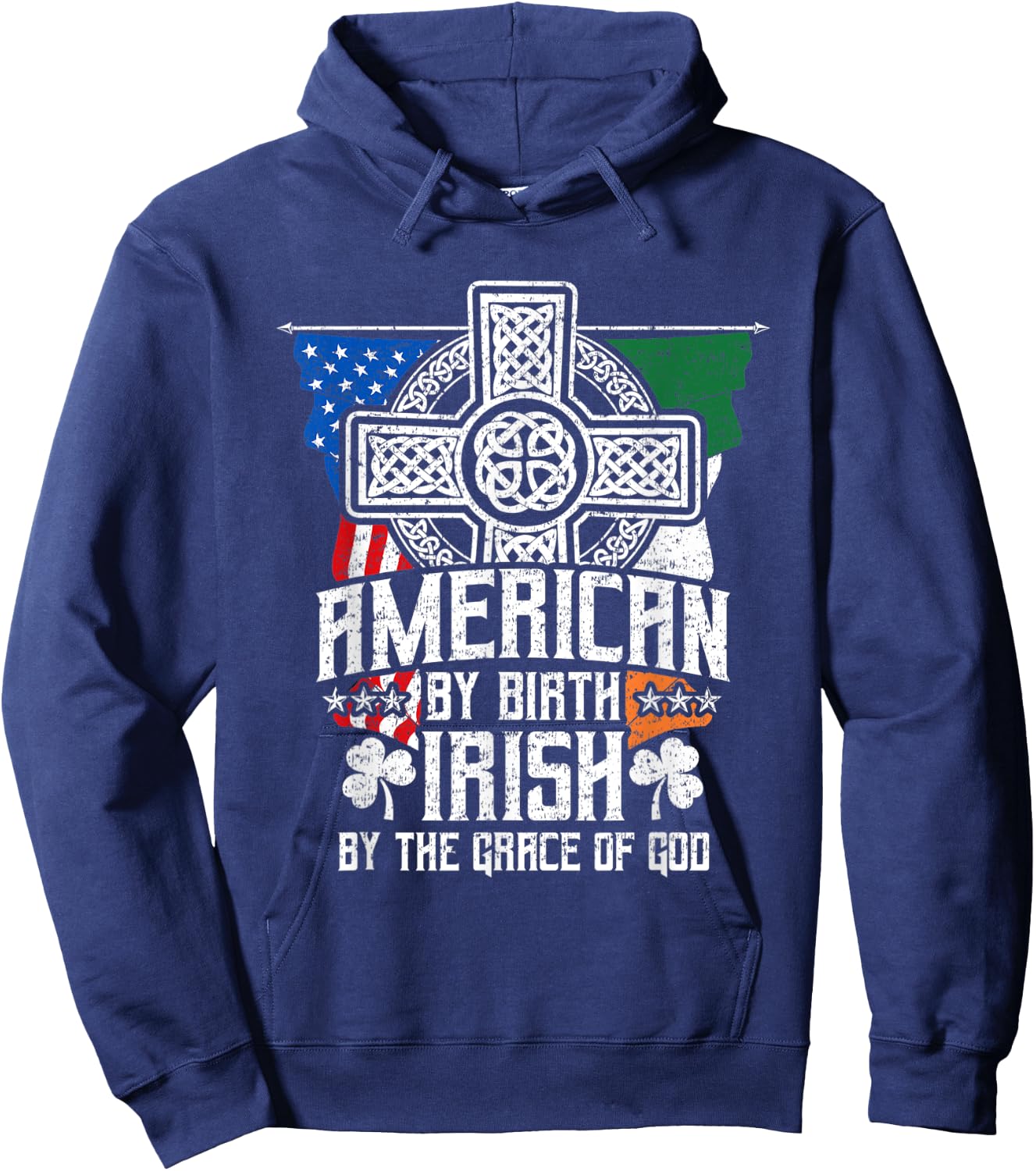 American By Birth Irish By The Grace Of God High Cross Hoodie - Hoodie | Navy