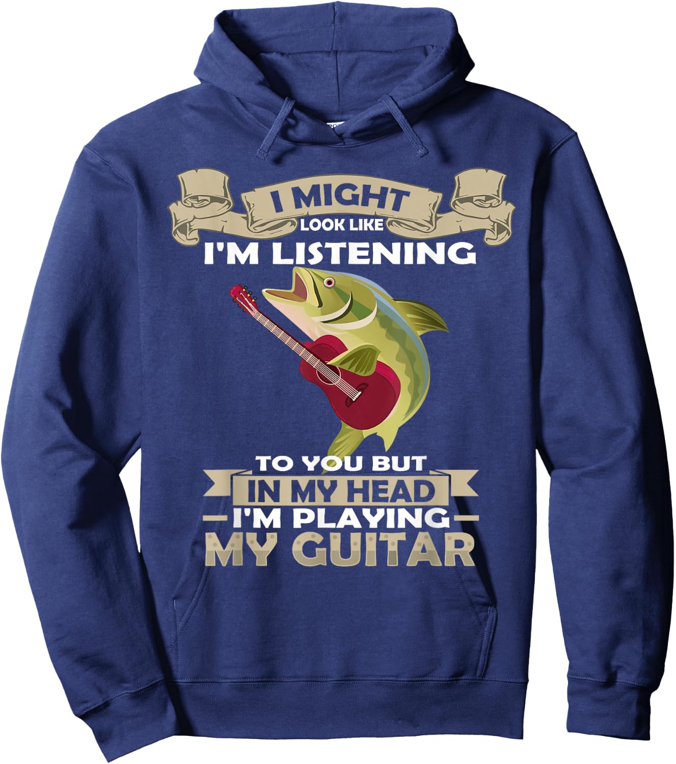Fish Playing Acoustic Guitar Musical Fans Band Lover Hoodie - Hoodie | Navy