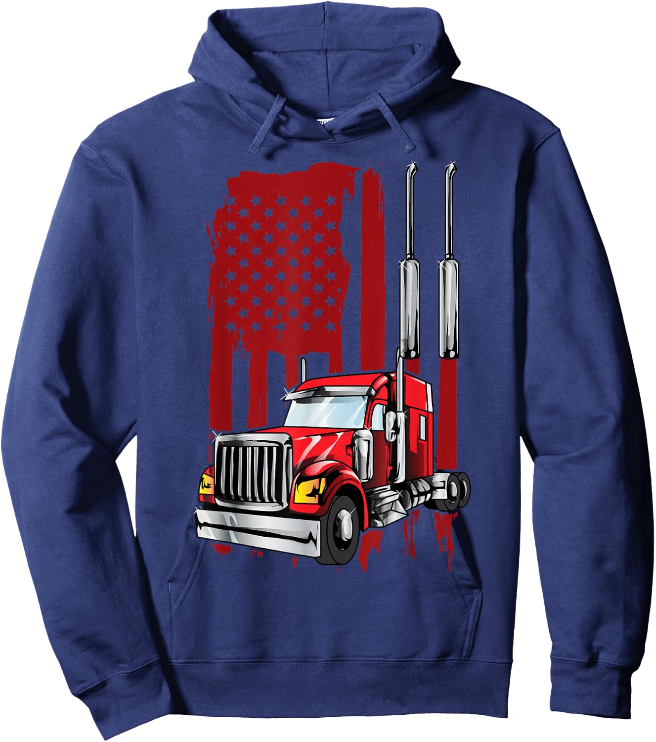 American Flag Semi Truck Driver Truck Lovers Trucker Women Kids Men Hoodie - Hoodie | Navy