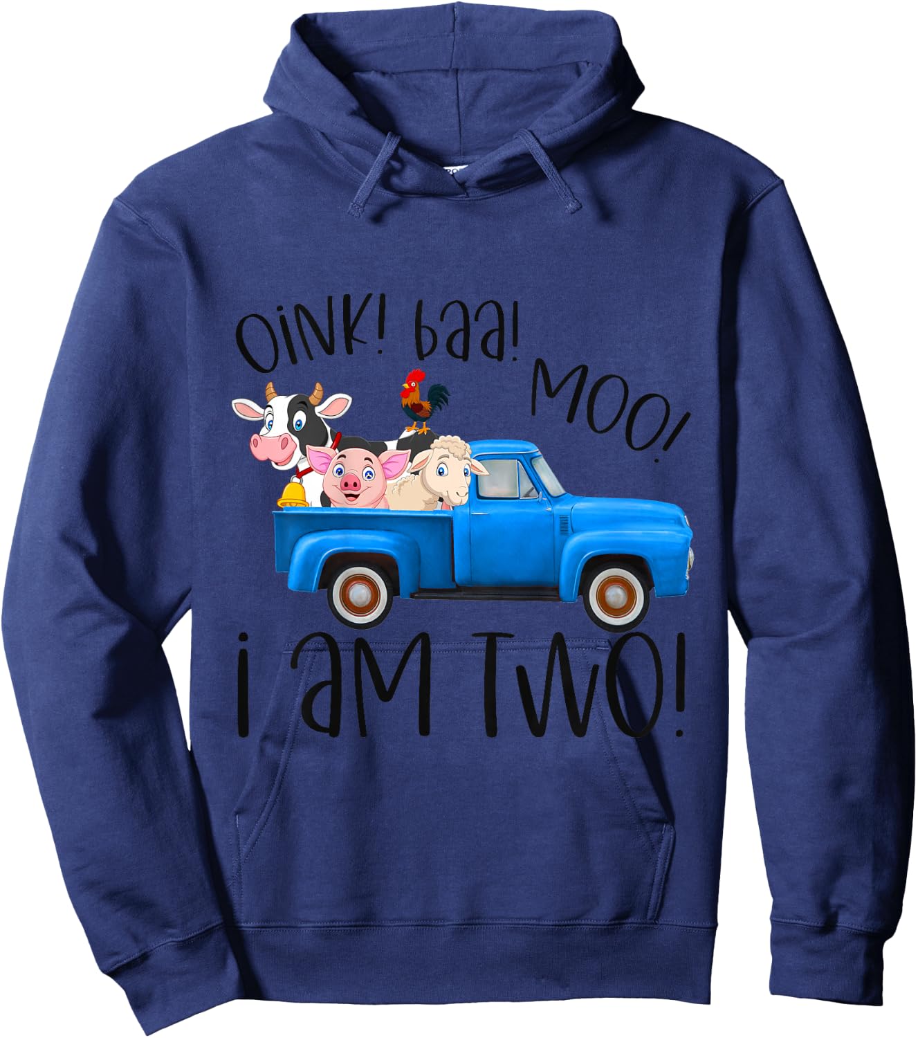 Kids Oink Baa Moo I Am Two Farm Animals Blue Truck Birthday Boy Hoodie - Hoodie | Navy