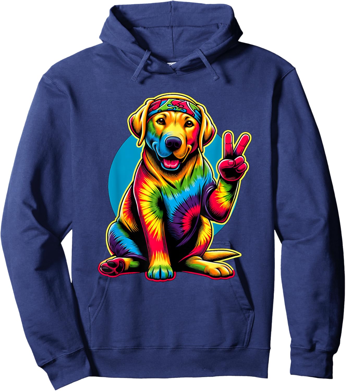 Peace Sign Tie Dye Labrador Retriever dog Hoodie - Hoodie | Navy