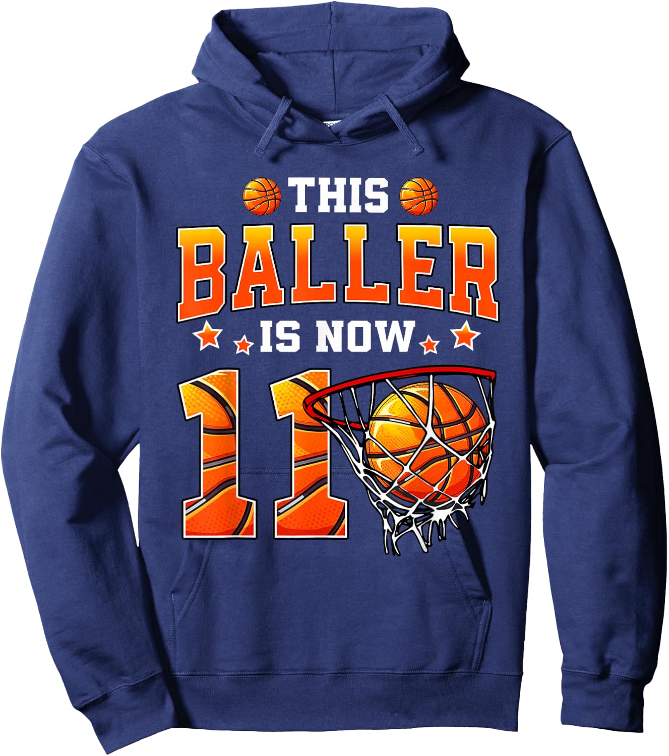 This Baller is Now 11 Basketball Kids Boys 11th Birthday Hoodie - Hoodie | Navy