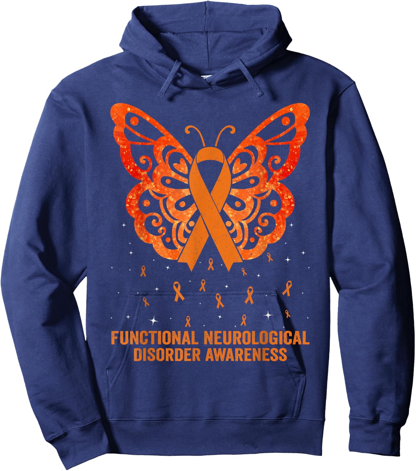 Functional Neurological Disorder Awareness Orange Butterfly Hoodie - Hoodie | Navy