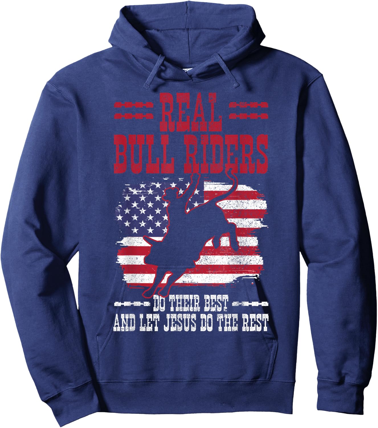 Bull Riding American Flag Rodeo Patriotic Christian Rider Hoodie - Hoodie | Navy