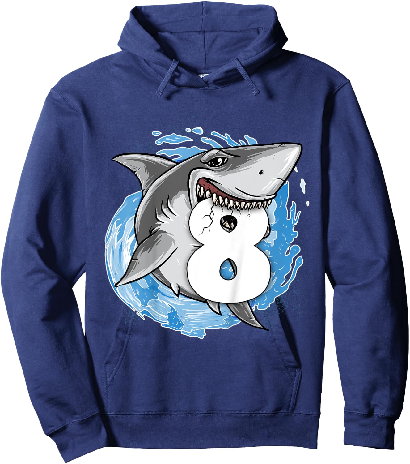 Kids Shark 8th Birthday Boy 8 year old Shark Theme Party 8 Shark Hoodie - Hoodie | Navy