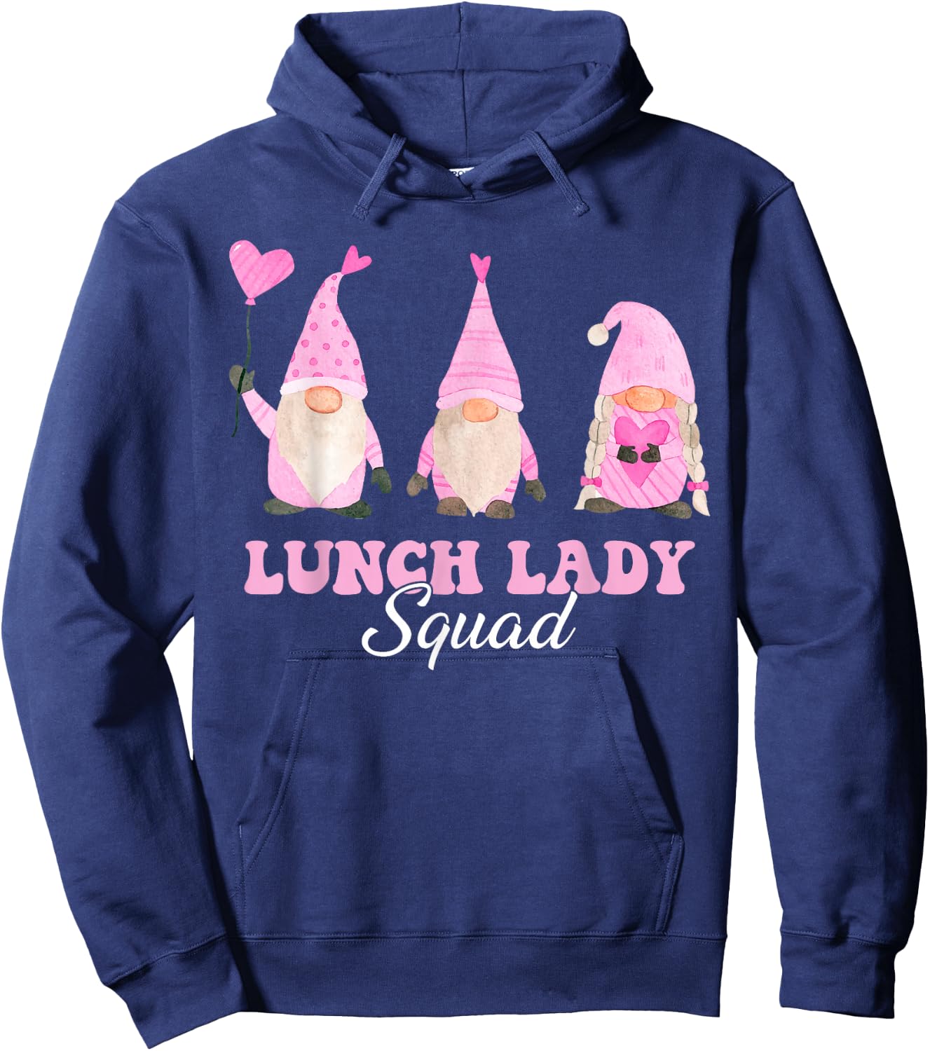 Lunch Lady Teacher Squad Valentines Day Gnomes Holding Heart Hoodie - Hoodie | Navy
