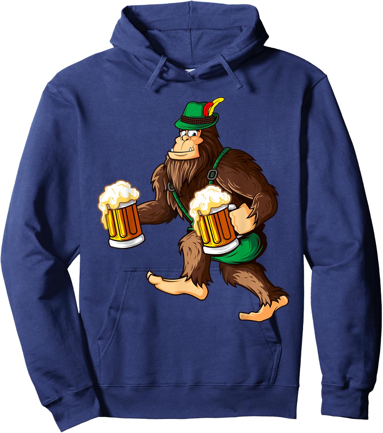 Funny Bigfoot Lederhosen Prost Beer Mug Beerfest Oktoberfest Hoodie - Hoodie | Navy