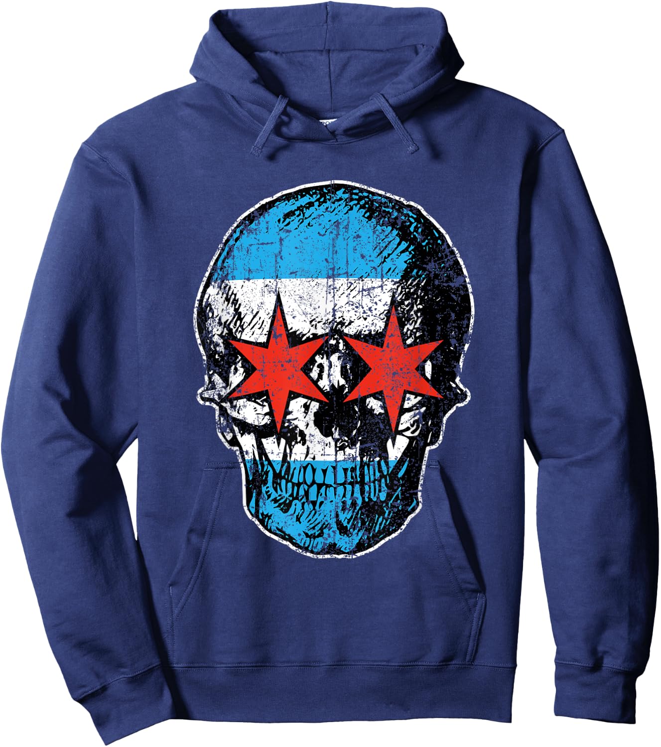 Vintage Distressed Chicago Flag Skull City Pride Hoodie - Hoodie | Navy