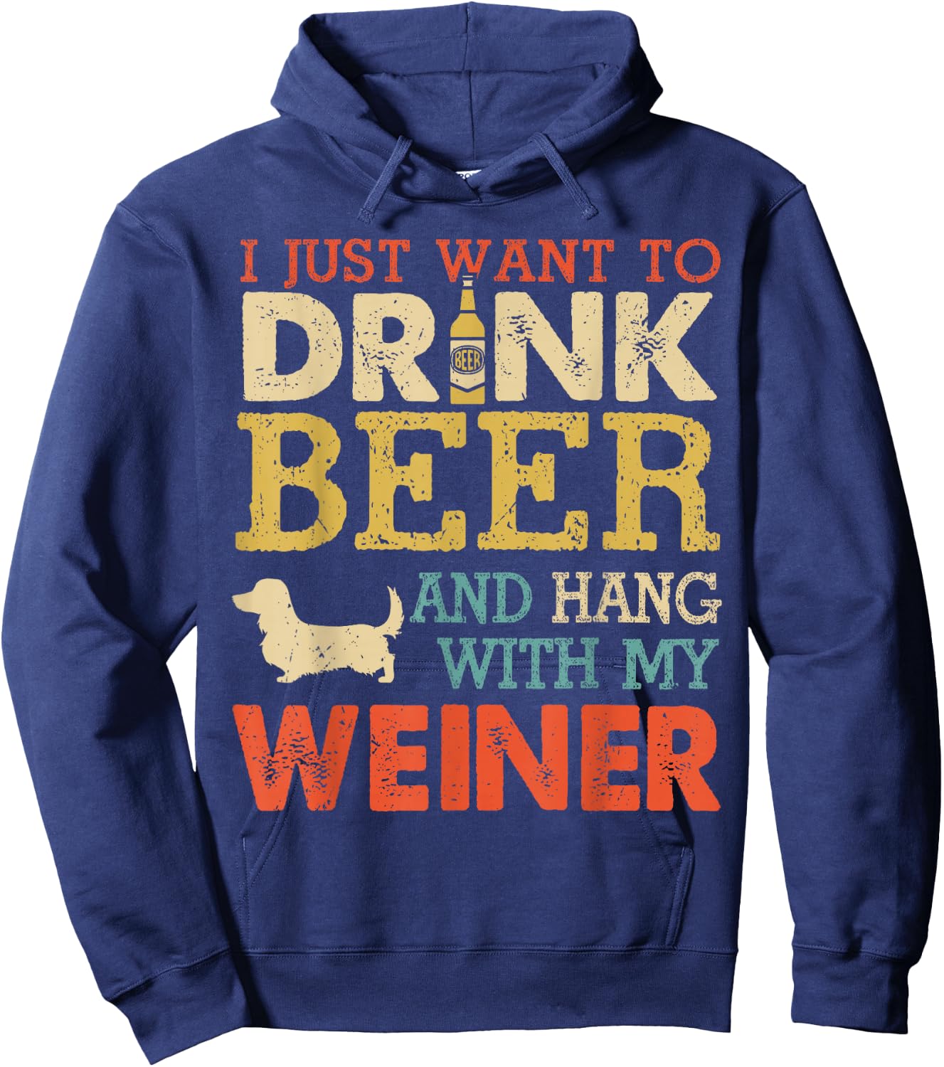 Weiner Dachshund Dad Drink Beer Hang with Dog Funny Vintage Hoodie - Hoodie | Navy
