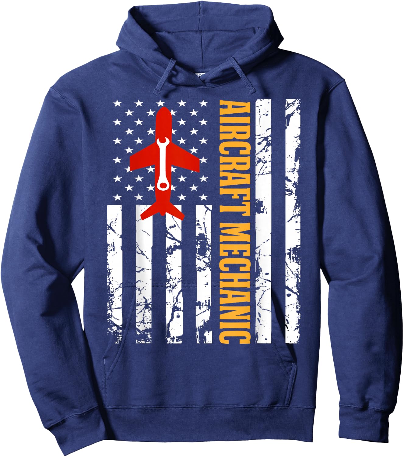 Aircraft Mechanic USA Flag Airplane Technician Aviation Gift Hoodie - Hoodie | Navy