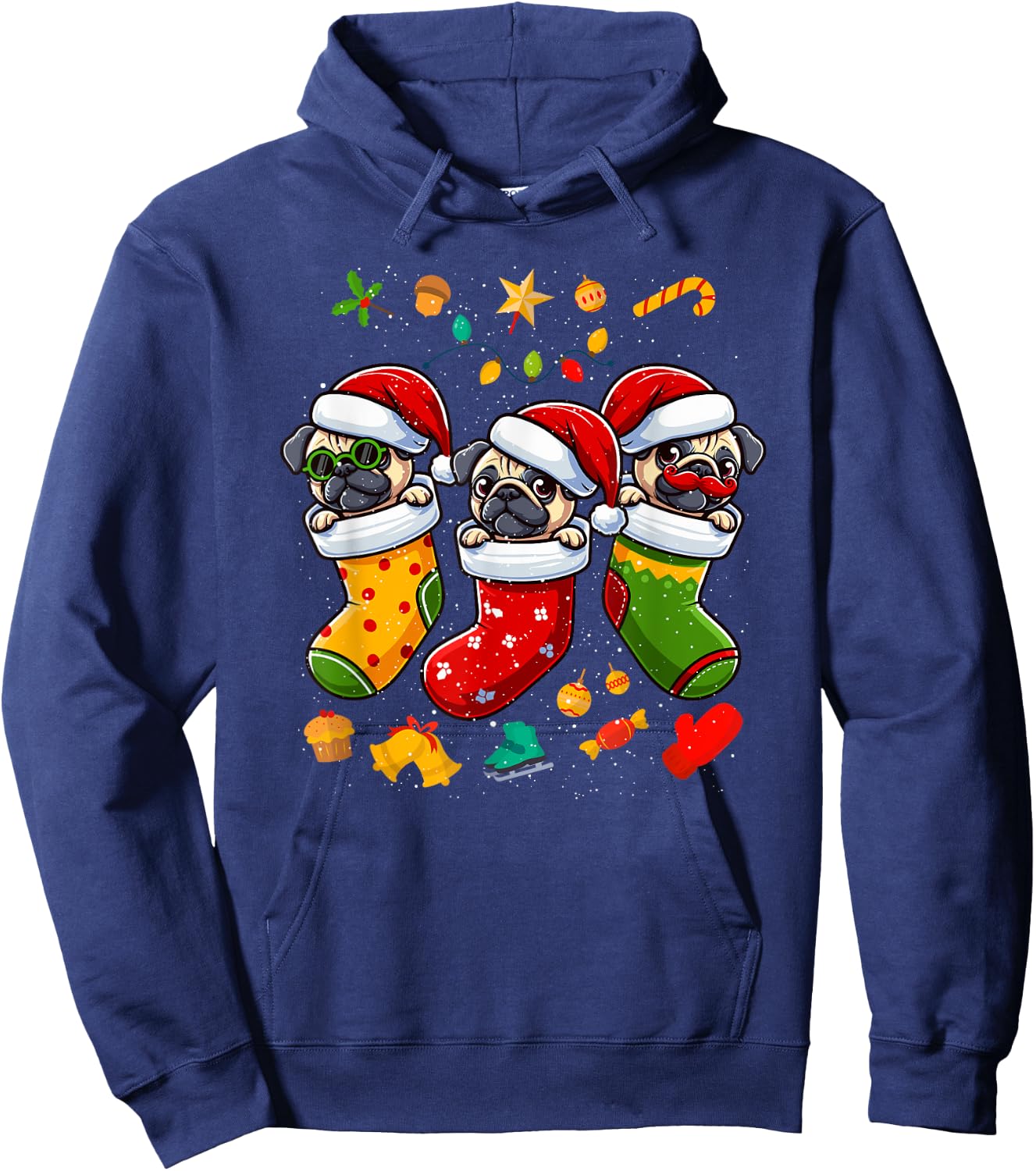 Pug Santa Claus Christmas Stocking Dog X-Mas Dogs Hoodie - Hoodie | Navy