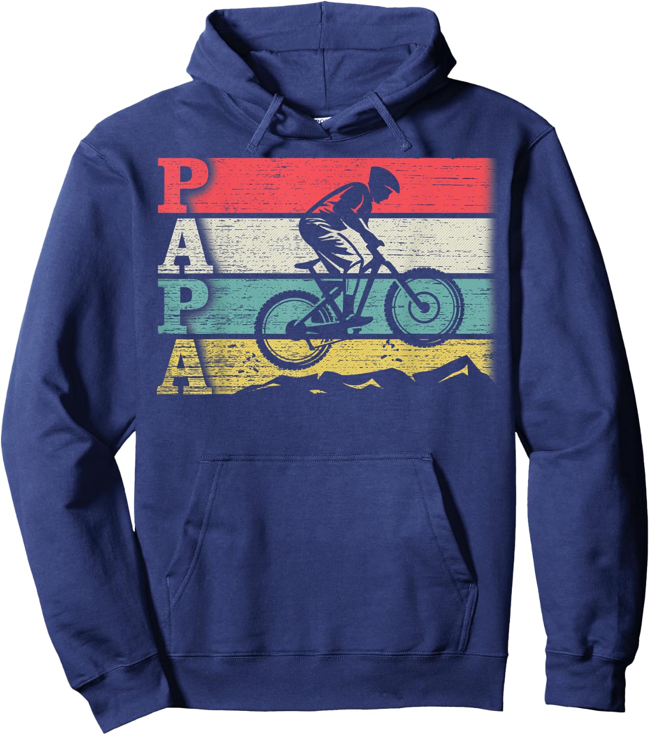 Vintage Retro Cycling Papa Mountain Biking Rider Silhouette Hoodie - Hoodie | Navy