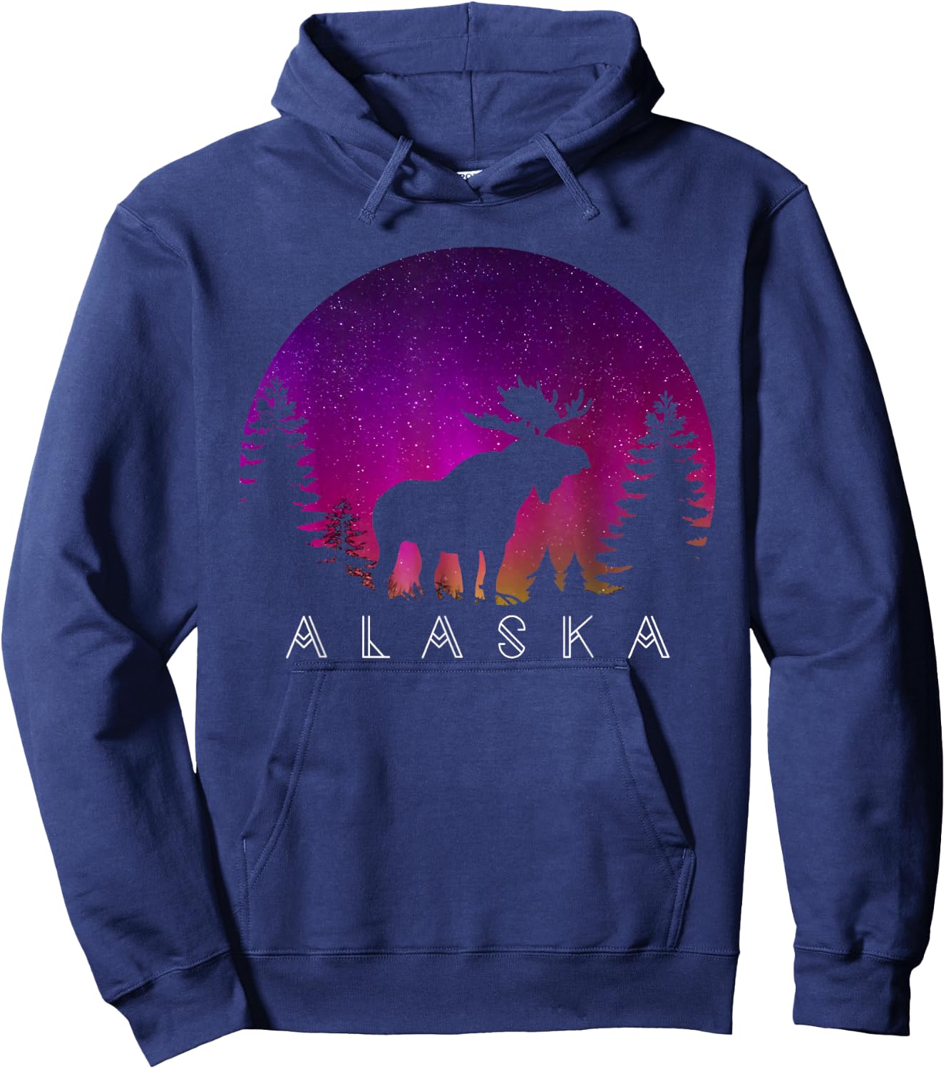 Alaska Moose Aurora Borealis - Alaskan Landscape Photo Hoodie - Hoodie | Navy