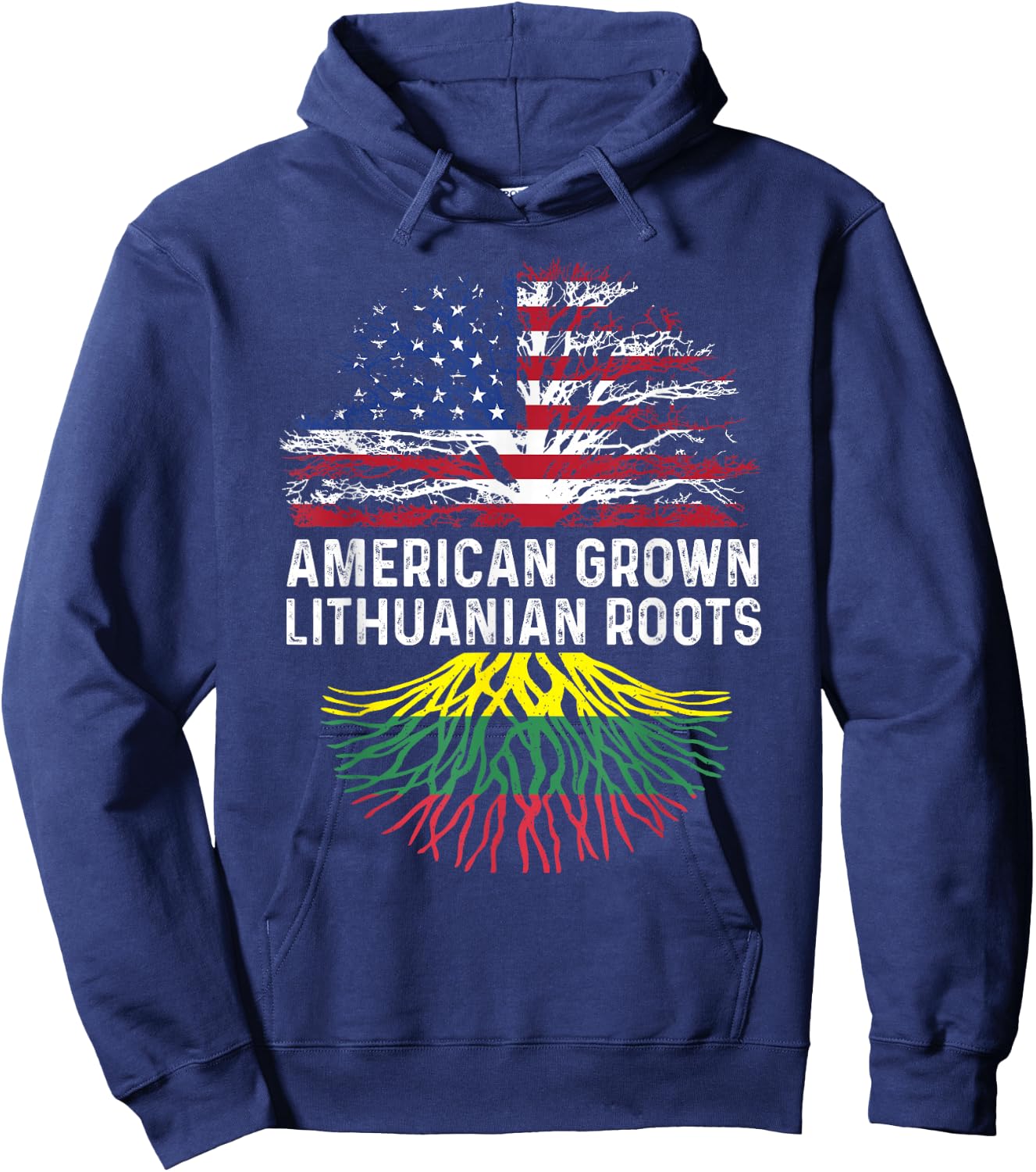 American Grown Lithuanian Roots Lithuania Flag Family Tree Hoodie - Hoodie | Navy