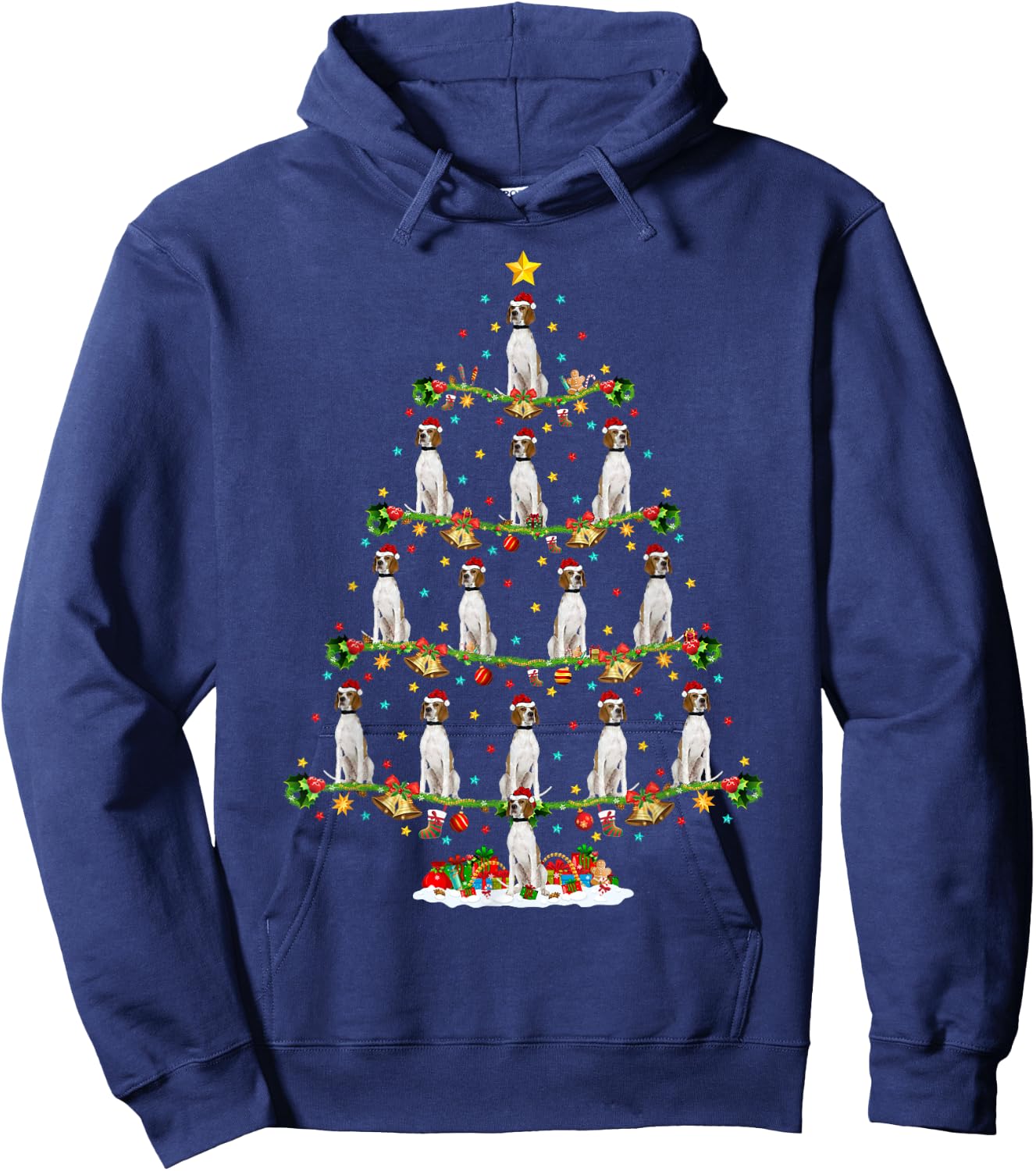 Xmas Tree Lighting Santa English Pointer Dog Christmas Hoodie - Hoodie | Navy