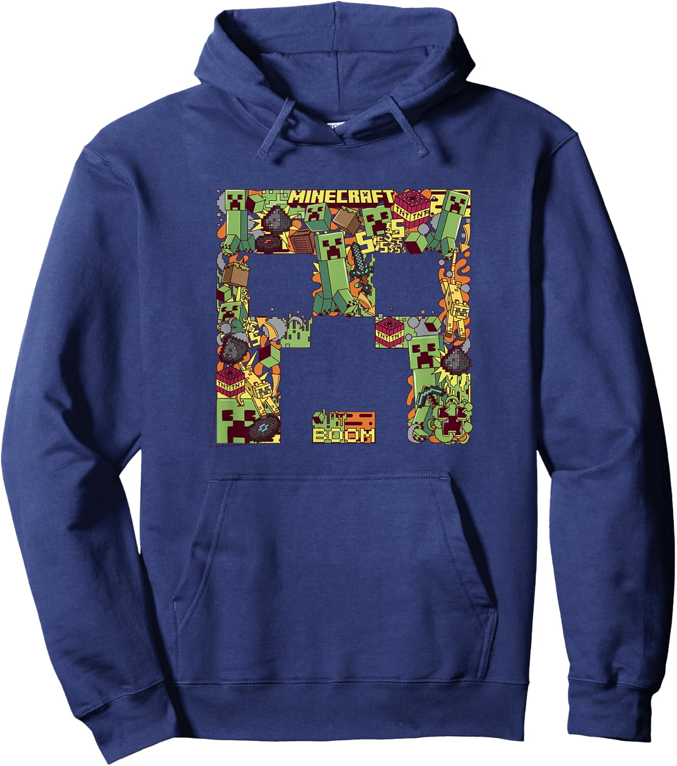 Minecraft Creeper Big Face Collage Hoodie - Hoodie | Navy