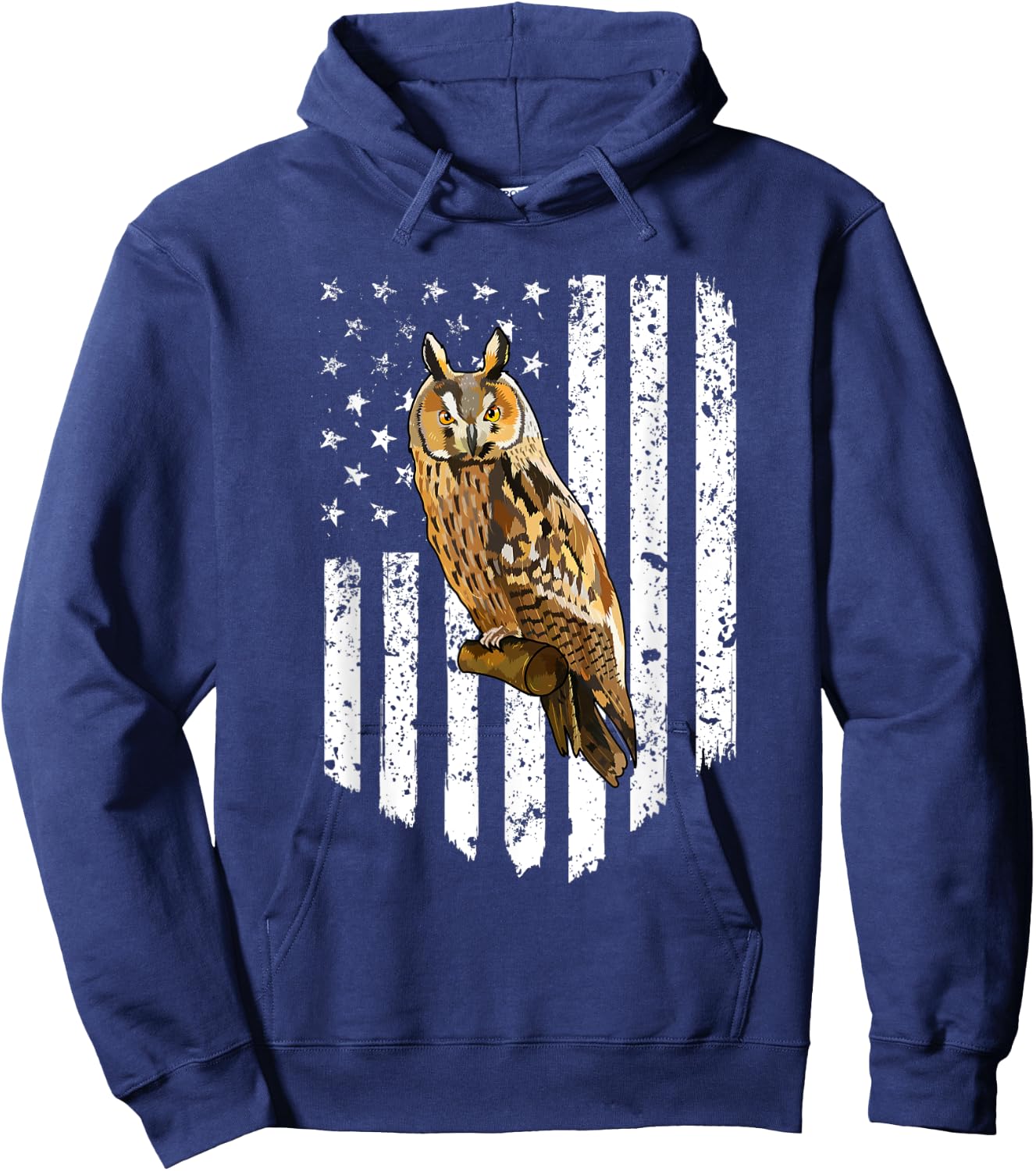 White American Flag Long-eared Owl Bird 4th Of July Men Hoodie - Hoodie | Navy