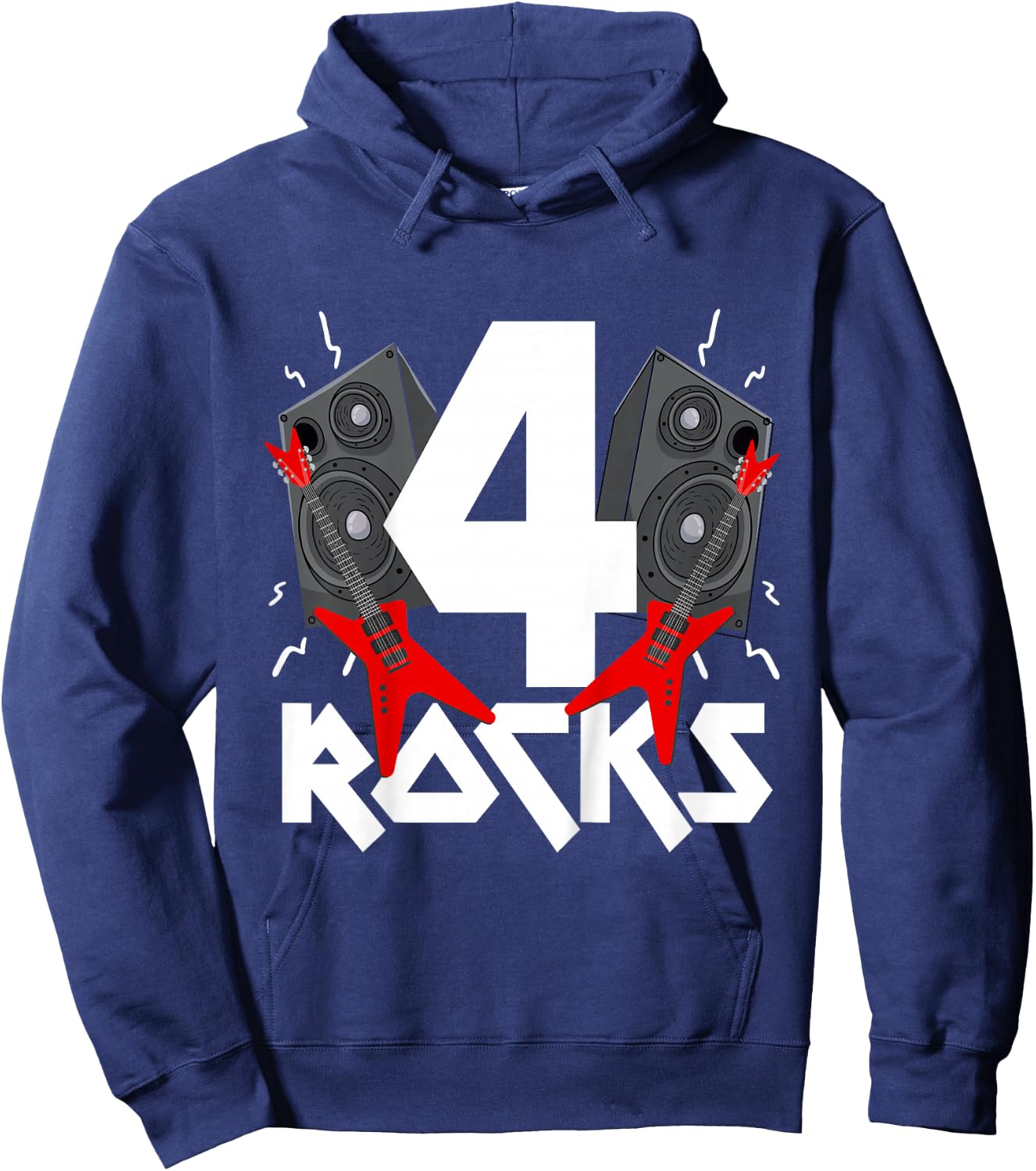 4 Rocks Birthday Party 4 Year Old Rock N Roll Star 4th Gift Hoodie - Hoodie | Navy