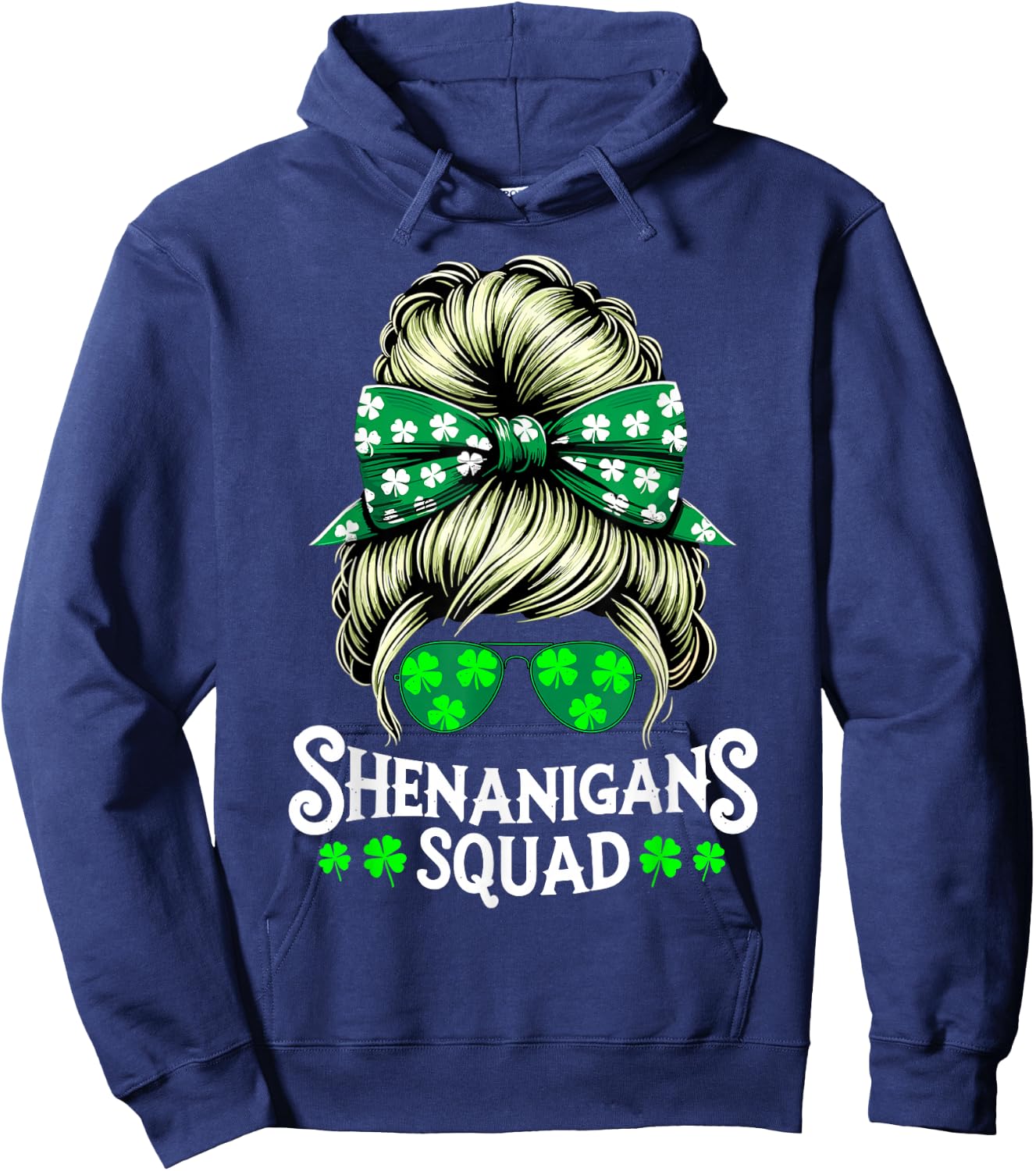 Shenanigans Squad Messy Bun St Patricks Day Hoodie - Hoodie | Navy