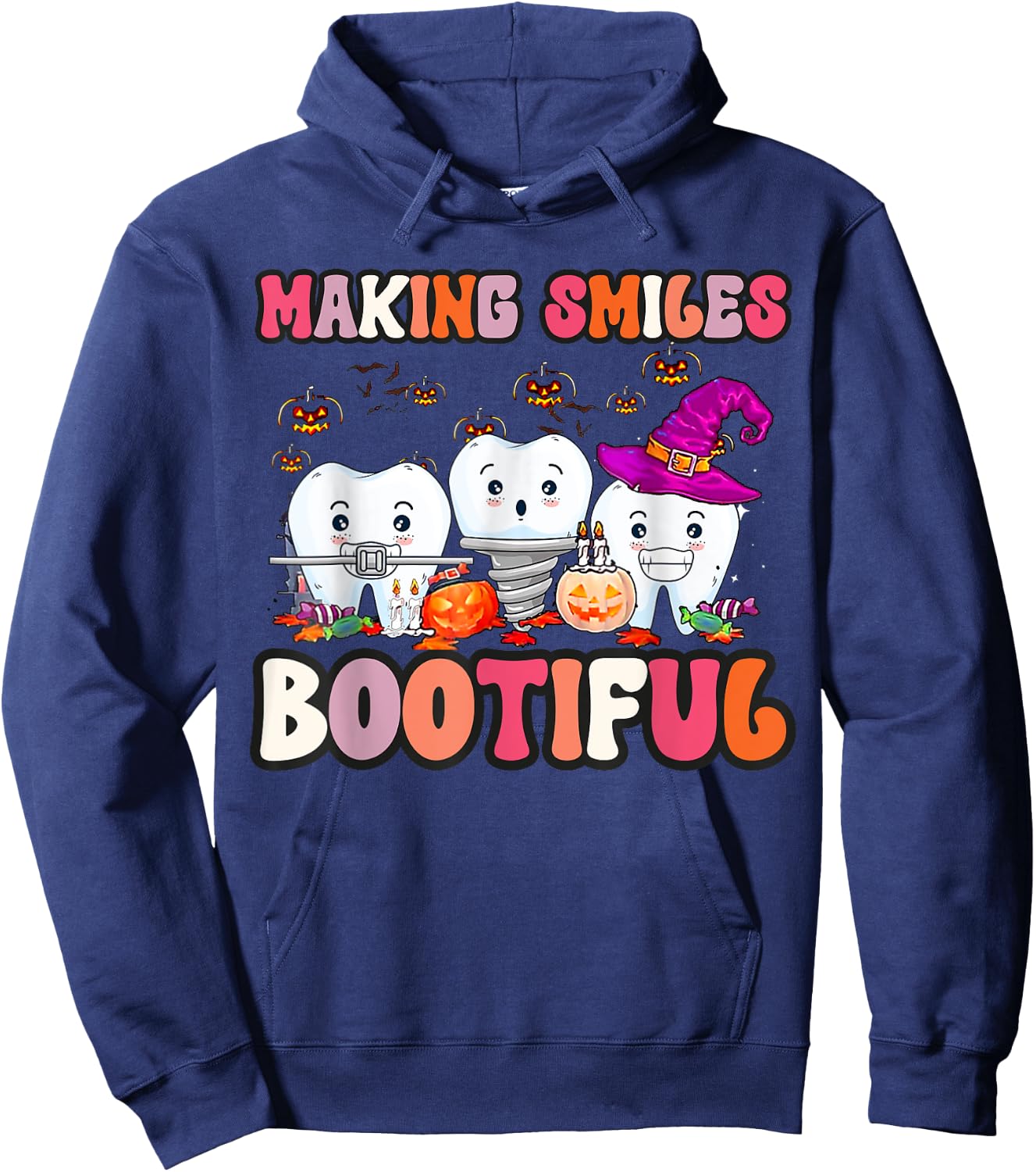 Making Smiles Bootiful Funny Ghost Dentist Halloween Dental Hoodie - Hoodie | Navy