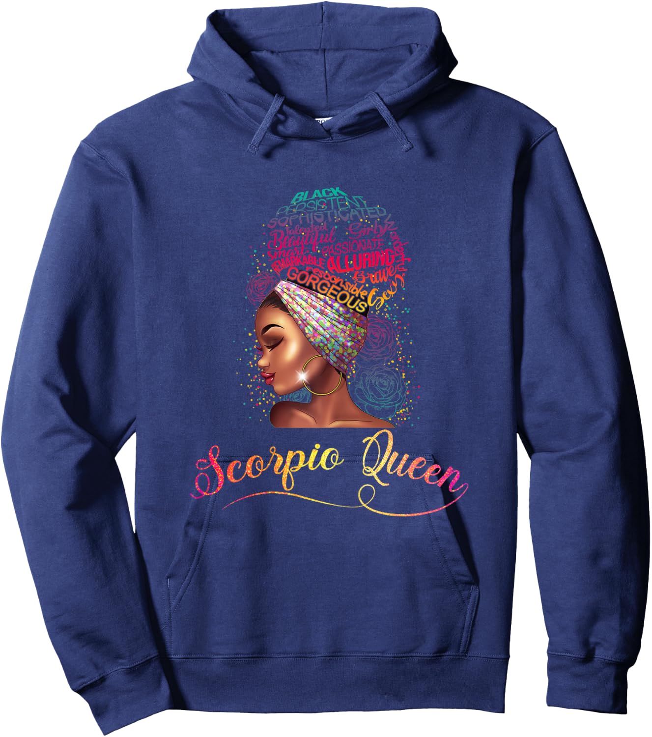 Scorpio Queen Afro Women November October Melanin Birthday Hoodie - Hoodie | Navy