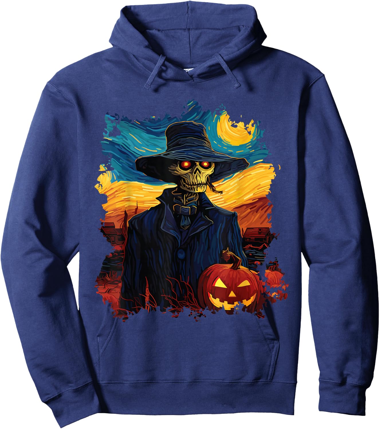 Skeleton's Halloween Party With Lighted Pumpky Funny Hoodie - Hoodie | Navy