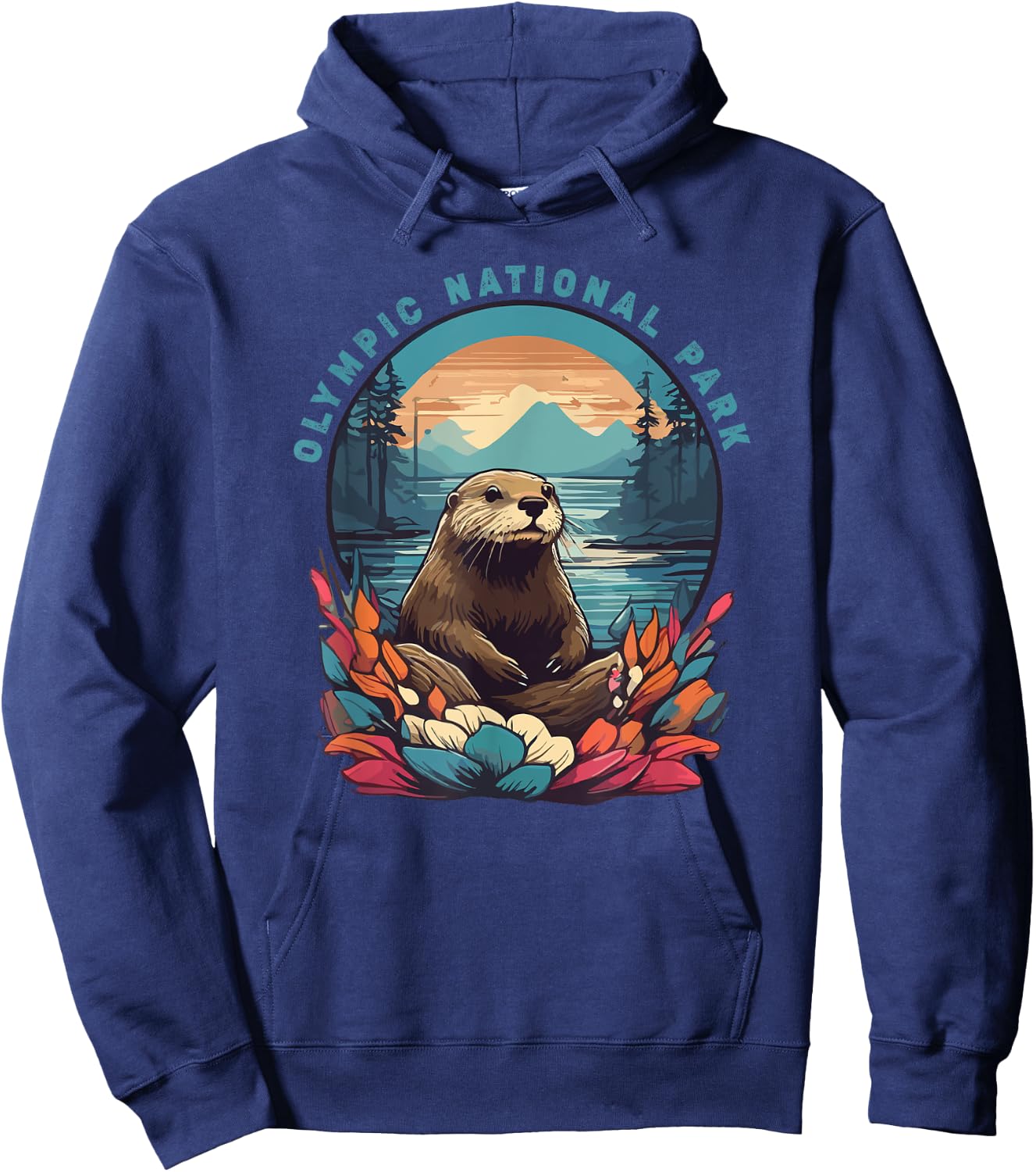 Olympic National Park Otter Lover Vintage American Souvenir Hoodie - Hoodie | Navy