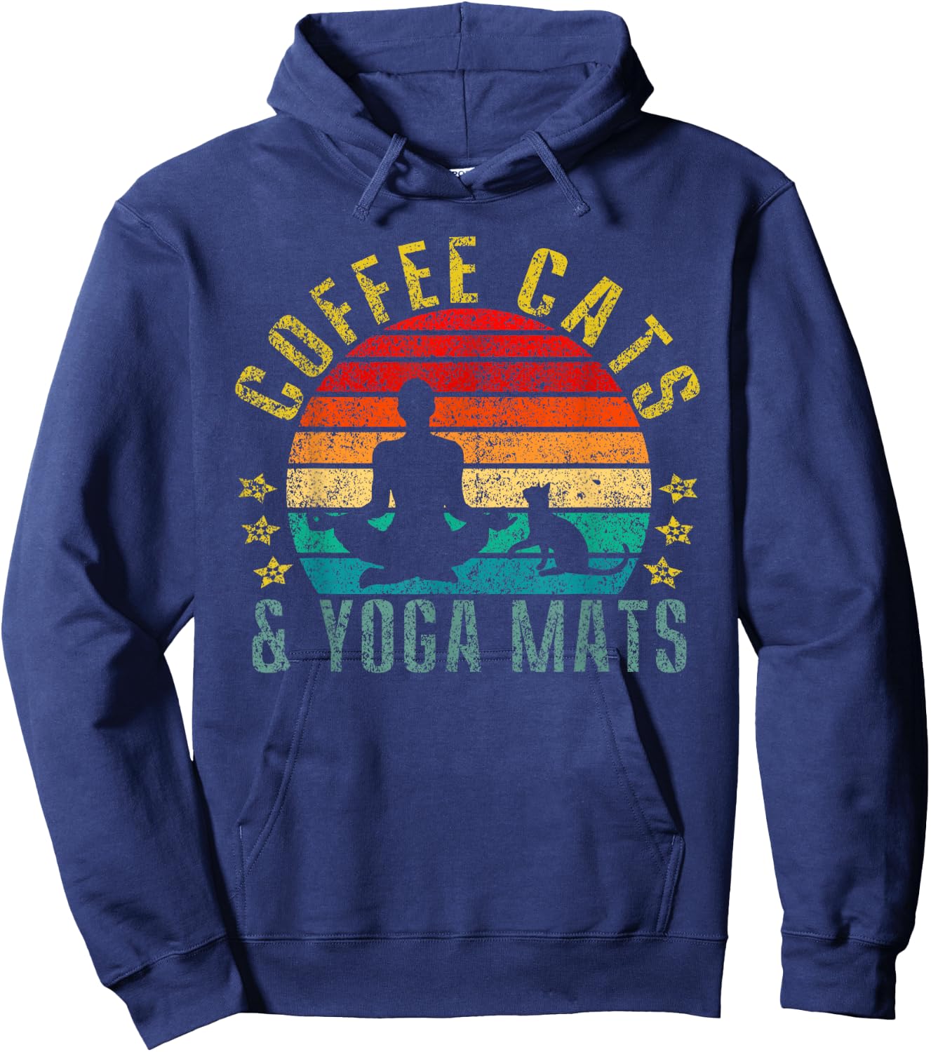 Coffee, Cats & Yoga Mats Funny Retro Hoodie - Hoodie | Navy
