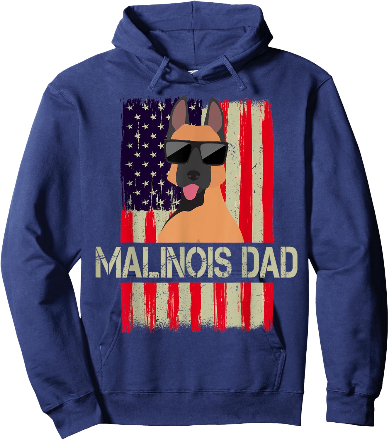 Funny Belgian Malinois Dad American Flag 4th Of July Hoodie - Hoodie | Navy