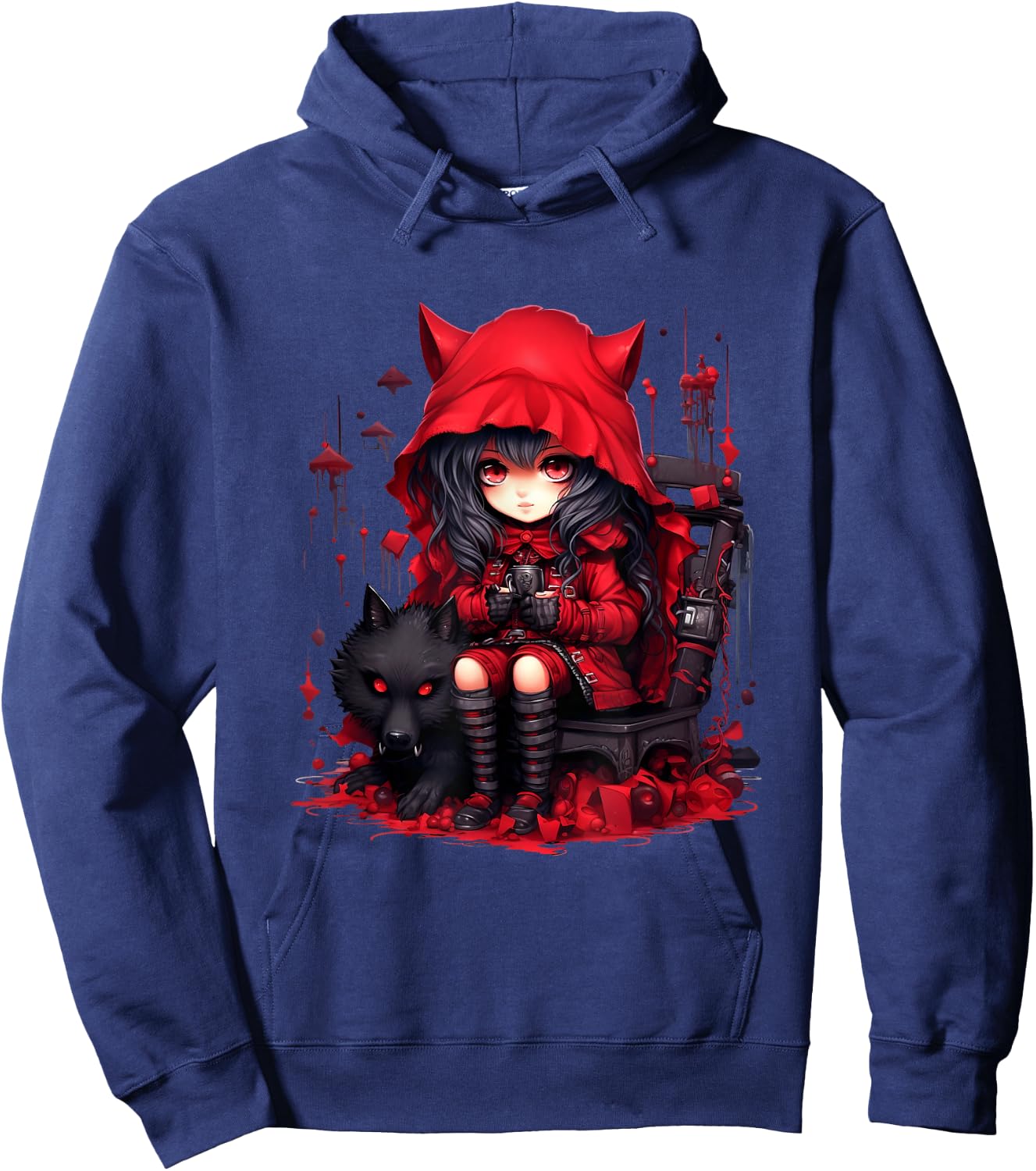 Chibi Little Red Riding Hood & Bad Wolf | Anime Kawaii Style Hoodie - Hoodie | Navy