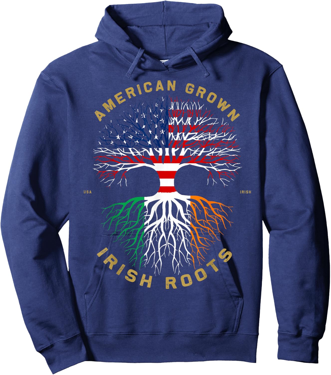 American Grown with Irish Roots Tree USA Flag Unique Hoodie - Hoodie | Navy