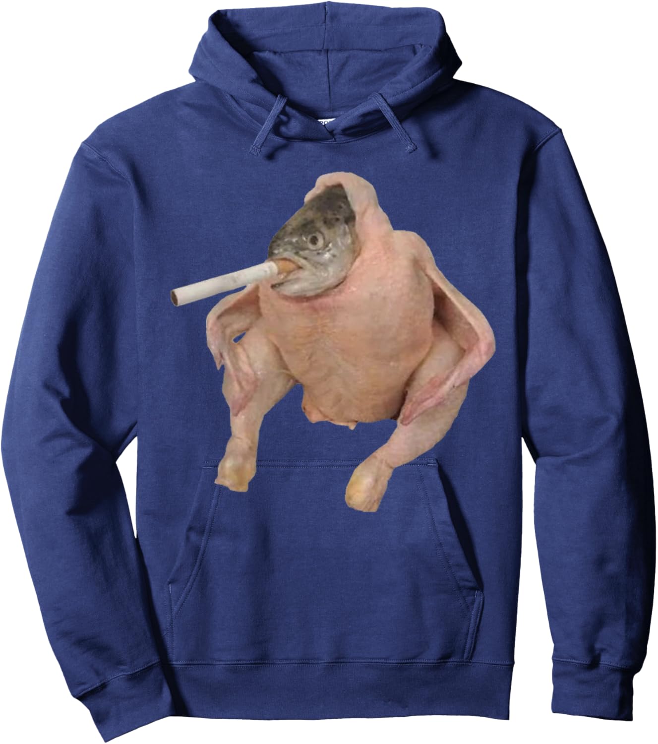 Fish Chicken Face Smoking a Cigarette funny meme Hoodie - Hoodie | Navy